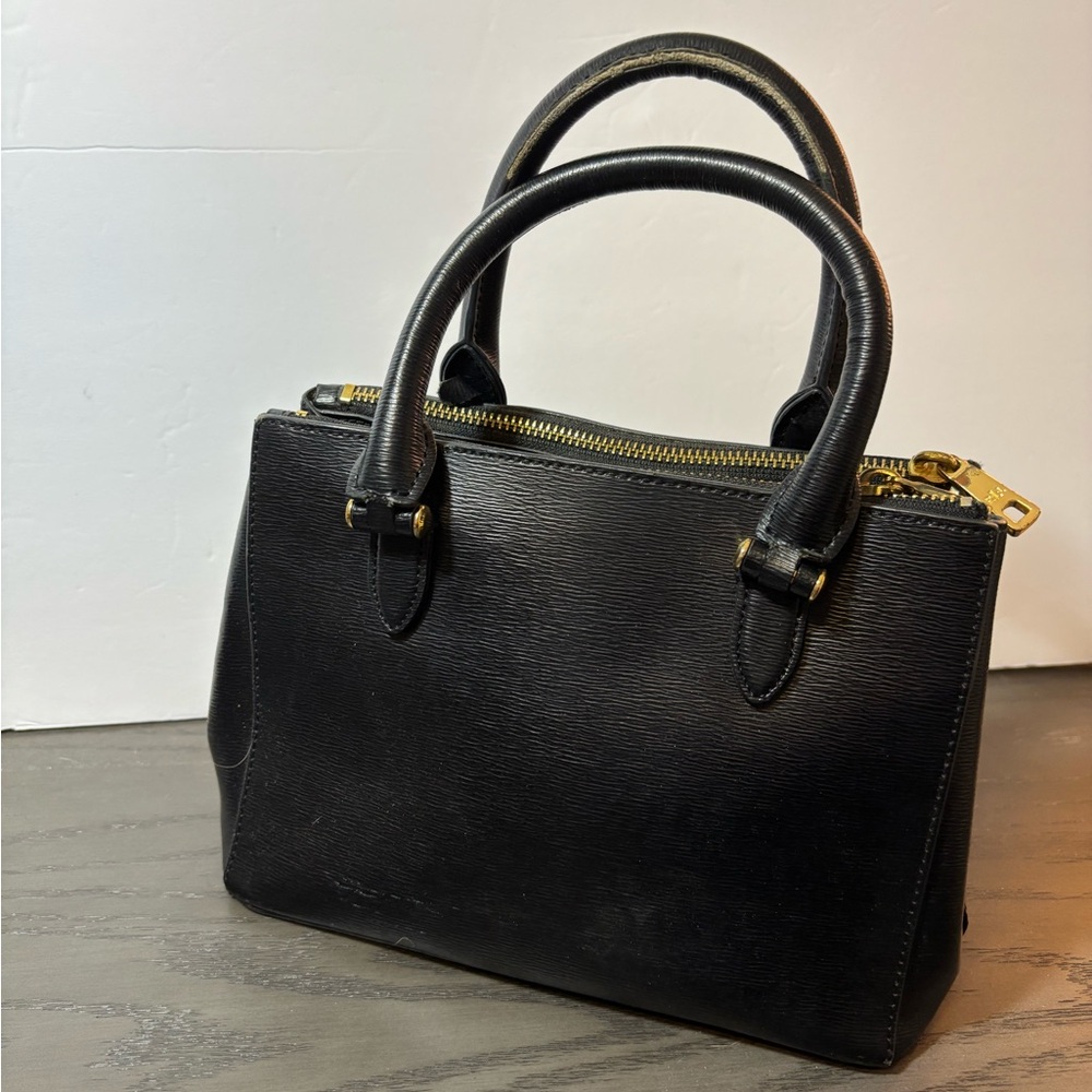 Ralph Lauren Black Leather Top-Zip Shoulder Bag with Gold Hardware - Picture 4 of 7